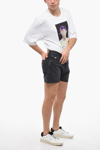 Stone Washed Denim Shorts with Belt Loops