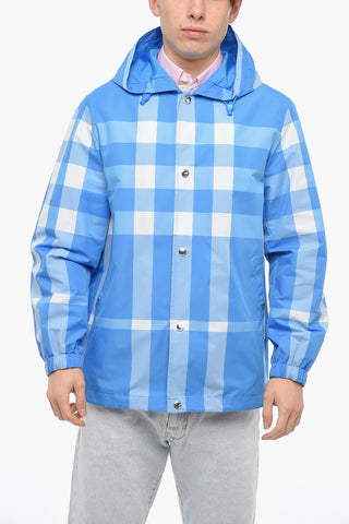 Hooded Windbreaker Jacket with Check Pattern