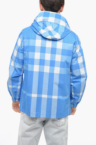 Hooded Windbreaker Jacket with Check Pattern