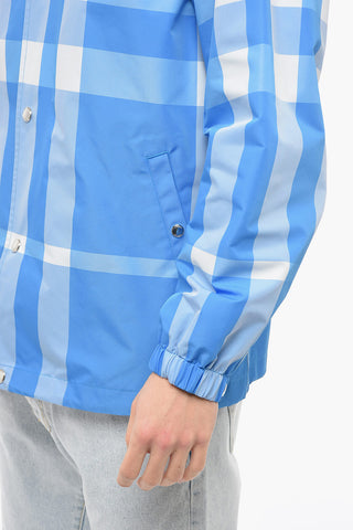 Hooded Windbreaker Jacket with Check Pattern