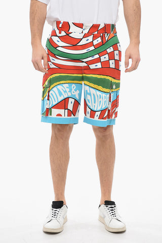 Shorts Cargo in Cotone con Fantasia Multicolor