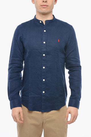 Slim Fit Linen Shirt with Mandarin Collar