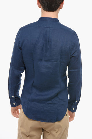 Slim Fit Linen Shirt with Mandarin Collar