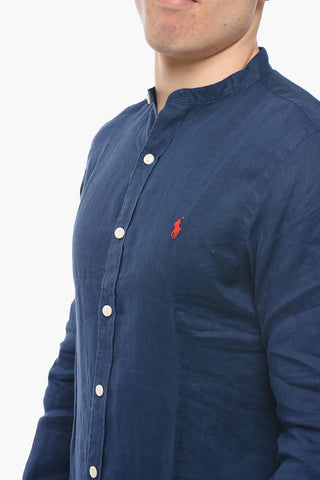 Slim Fit Linen Shirt with Mandarin Collar