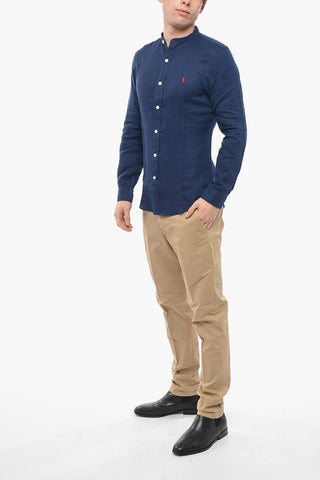 Slim Fit Linen Shirt with Mandarin Collar