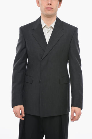 Blazer Doppiopetto in Misto Mohair con Abbottonatura Nascosta