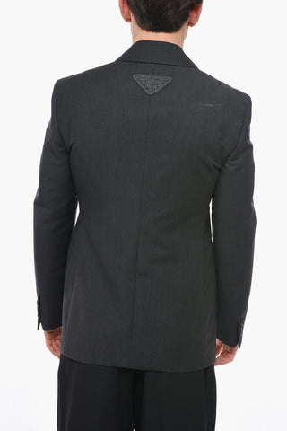 Blazer Doppiopetto in Misto Mohair con Abbottonatura Nascosta