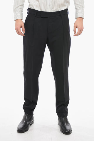 Single-pleated Rebel Fit Virgin Wool Pants with Hidden Closure