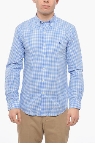 Camicia Button-down in Cotone Stretch con Motivo Gingham
