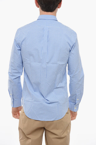 Camicia Button-down in Cotone Stretch con Motivo Gingham
