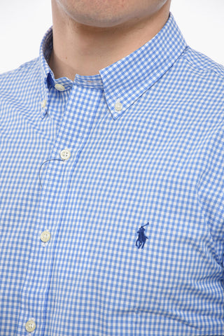 Camicia Button-down in Cotone Stretch con Motivo Gingham