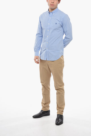 Camicia Button-down in Cotone Stretch con Motivo Gingham
