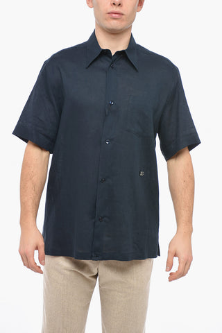 Camicia in Lino a Maniche Corte con Collo Italiano