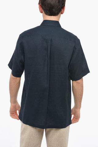 Camicia in Lino a Maniche Corte con Collo Italiano