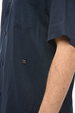 Camicia in Lino a Maniche Corte con Collo Italiano