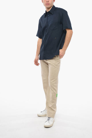 Camicia in Lino a Maniche Corte con Collo Italiano