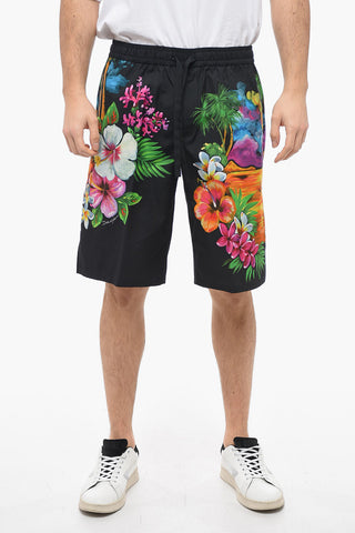 Cotton Shorts with Hawaiian Print