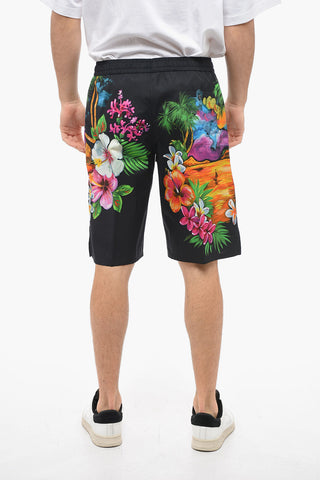 Cotton Shorts with Hawaiian Print