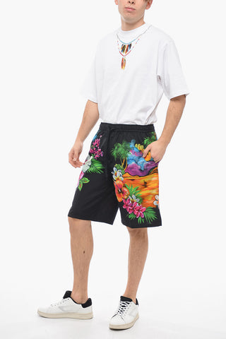 Cotton Shorts with Hawaiian Print