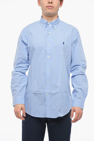 Button-down Stretch Cotton Shirt with Gingham Pattern