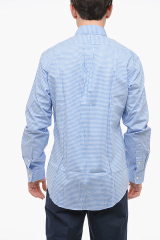 Button-down Stretch Cotton Shirt with Gingham Pattern