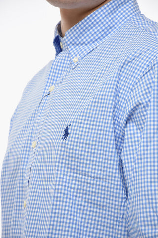 Button-down Stretch Cotton Shirt with Gingham Pattern