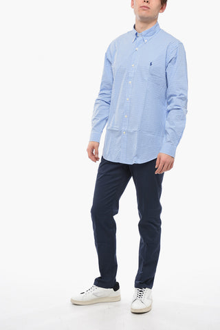 Button-down Stretch Cotton Shirt with Gingham Pattern