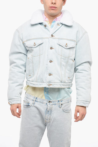 Padded Denim Jacket with Eco-shearling Details