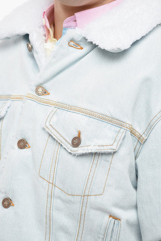 Padded Denim Jacket with Eco-shearling Details