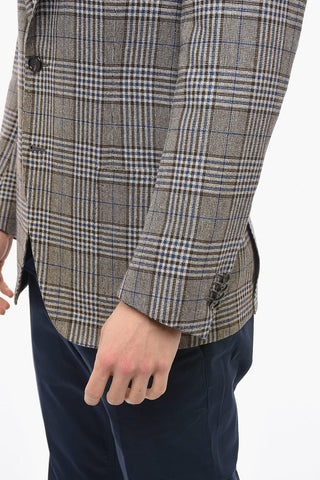 Linen Blend Half-lined Blazer with District Check Pattern
