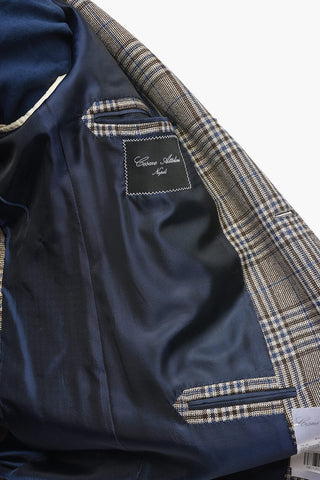 Linen Blend Half-lined Blazer with District Check Pattern