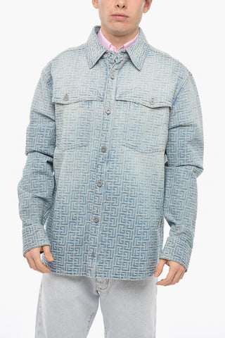 Denim Shirt with All Over Logoed Pattern