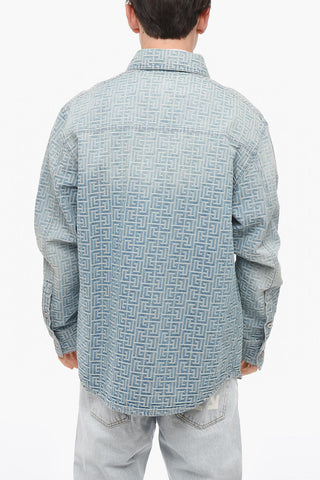 Denim Shirt with All Over Logoed Pattern