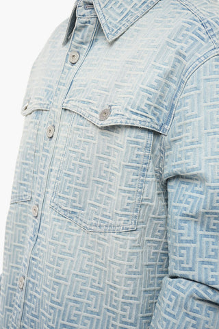 Denim Shirt with All Over Logoed Pattern