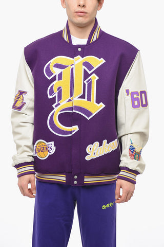Embroidered LAKERS Jacket with Leather Sleeves