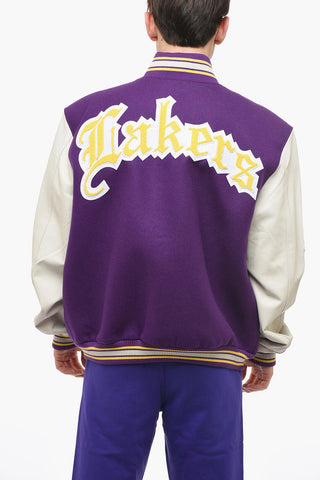 Embroidered LAKERS Jacket with Leather Sleeves