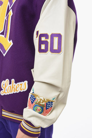 Embroidered LAKERS Jacket with Leather Sleeves