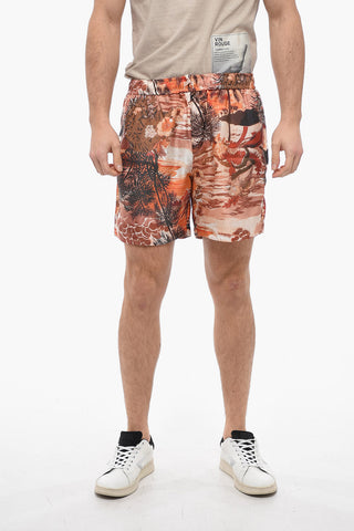 Shorts in Seta con Stampa Hawaiiana