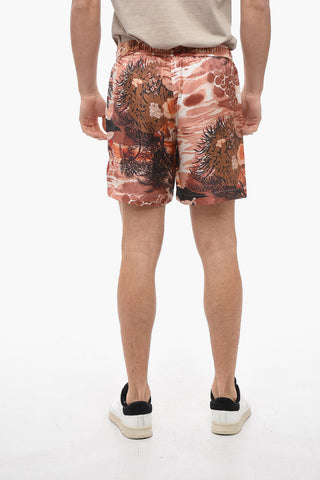 Shorts in Seta con Stampa Hawaiiana
