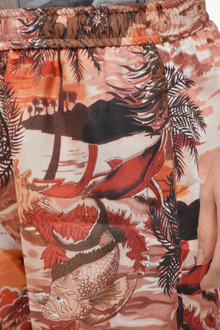 Shorts in Seta con Stampa Hawaiiana