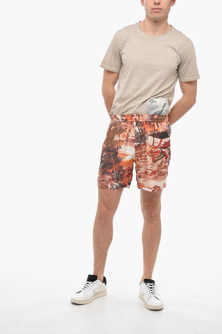 Shorts in Seta con Stampa Hawaiiana