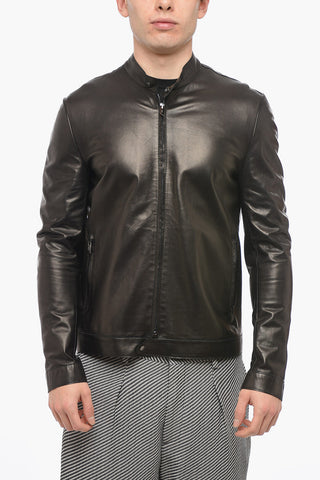 Leather Biker Jacket with Zipped Fastening