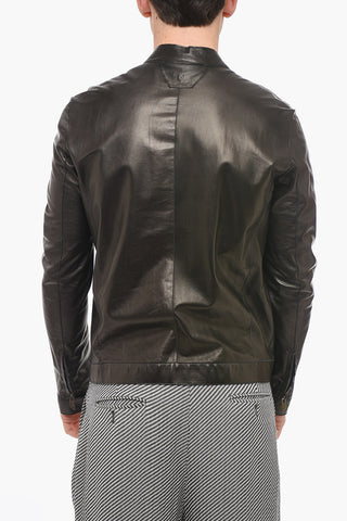 Leather Biker Jacket with Zipped Fastening