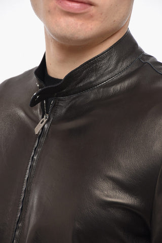 Leather Biker Jacket with Zipped Fastening