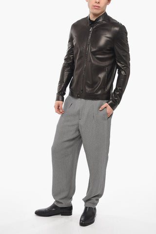 Leather Biker Jacket with Zipped Fastening
