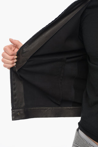 Leather Biker Jacket with Zipped Fastening