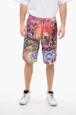 Silk Shorts with Hawaiian Print