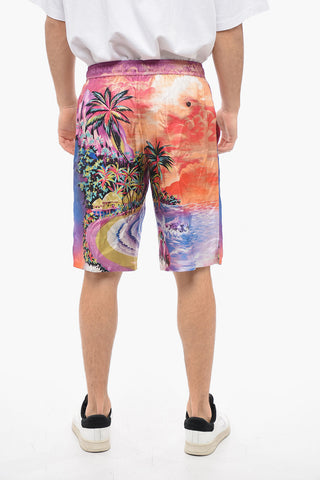 Silk Shorts with Hawaiian Print