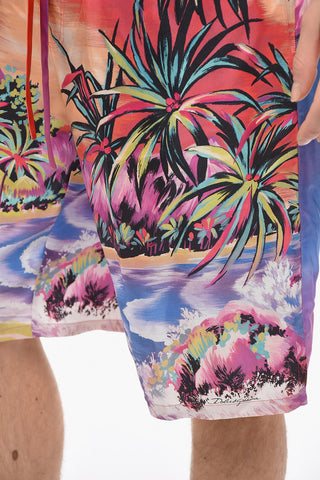 Silk Shorts with Hawaiian Print