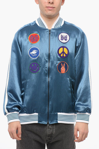 Satin Bomber Jacket with Patch Detail